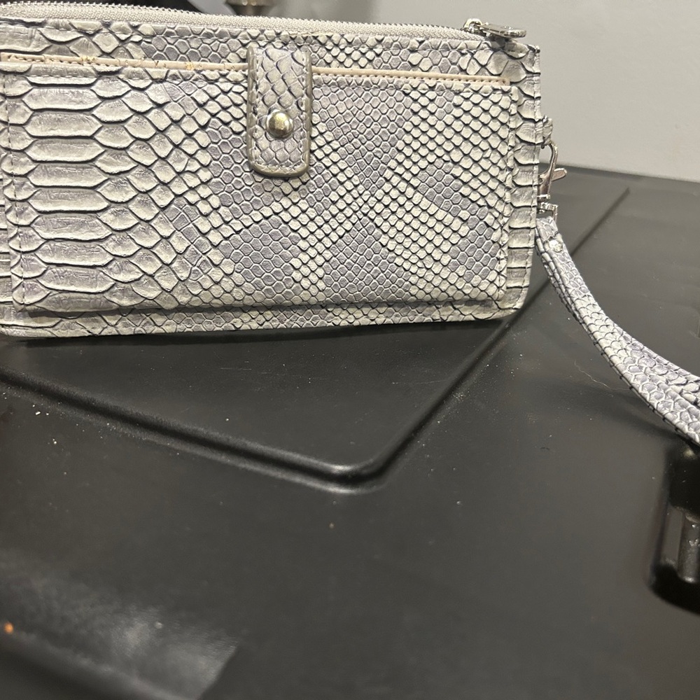 Adrienne Vittadini Gray Snakeskin Clutch Wristlet